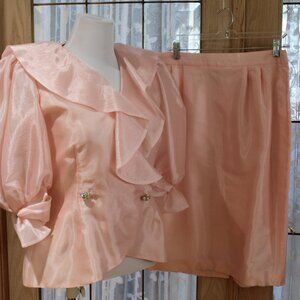 Watters & Watters VTG Women Formal Glossy Light Pink 14 3/4 Sleeve Ruffle Double